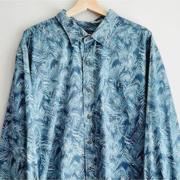GAP 100% Cotton Classic Fit Button Down Shirt Tropical Print Blue Men's Sz XXL - Picture 3 of 13